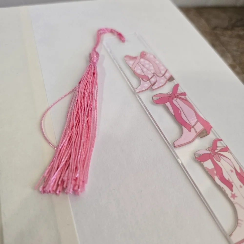 Pink Boot Bookmark with Tassel Cowgirl Western